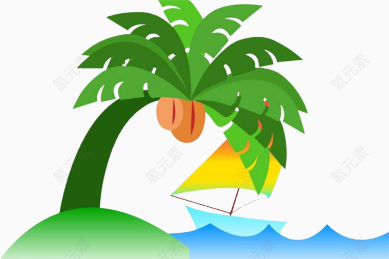 夏季椰子树帆船素材