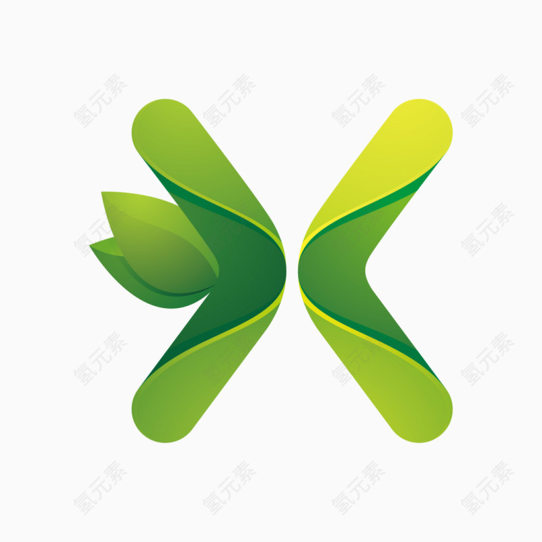 绿色环保叶子字母字体X