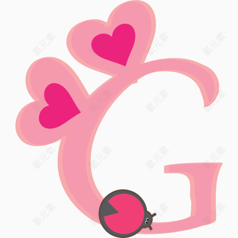 卡通粉色童趣爱心英文字母G