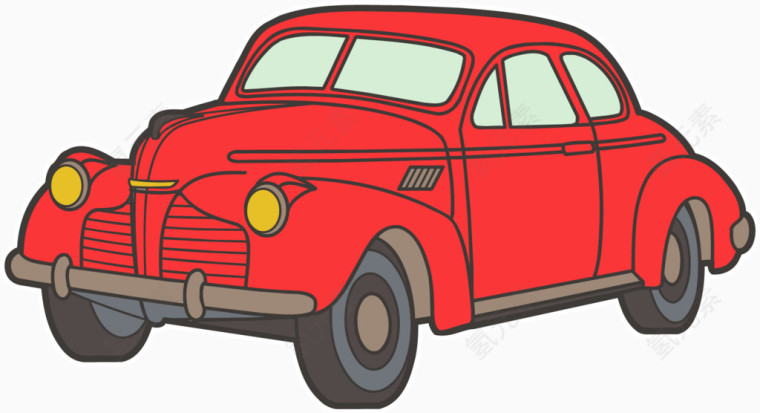 卡通手绘红色老式轿车