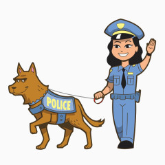 卡通女警察和警犬