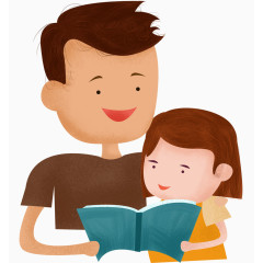 父亲节元素爸爸和孩子看书卡通手绘装饰元素