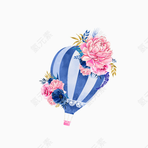 蓝白色鲜花装饰热气球