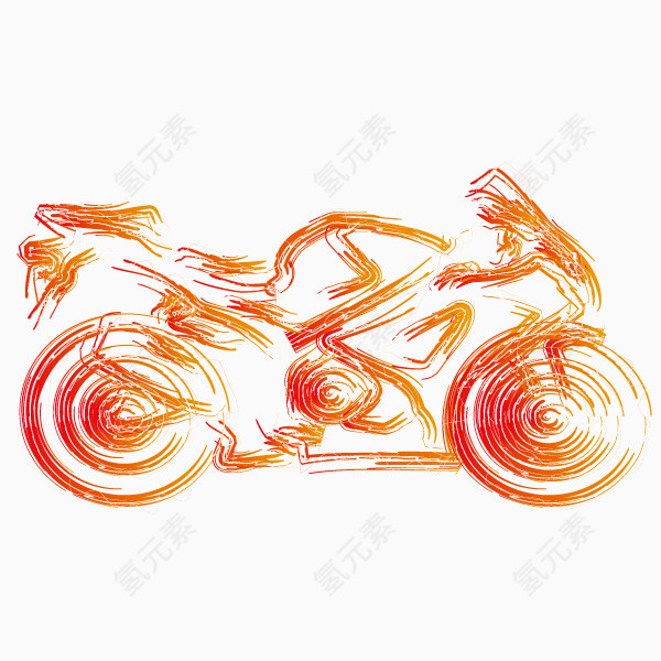 手绘元素 彩铅 摩托车
