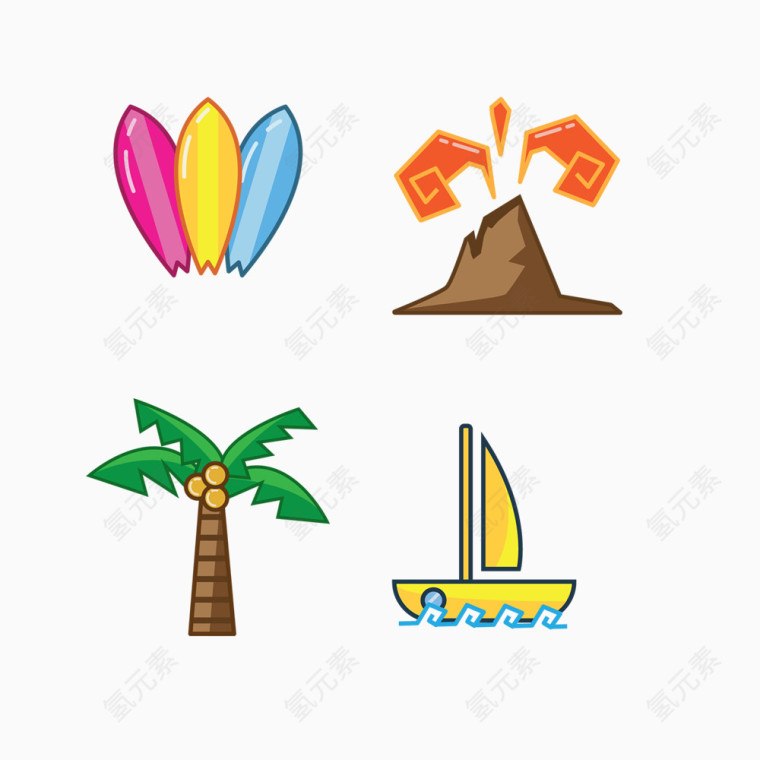 椰树小船火山渡假小图标