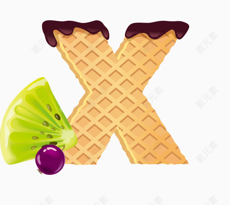 水果威化饼干英文字体字母X