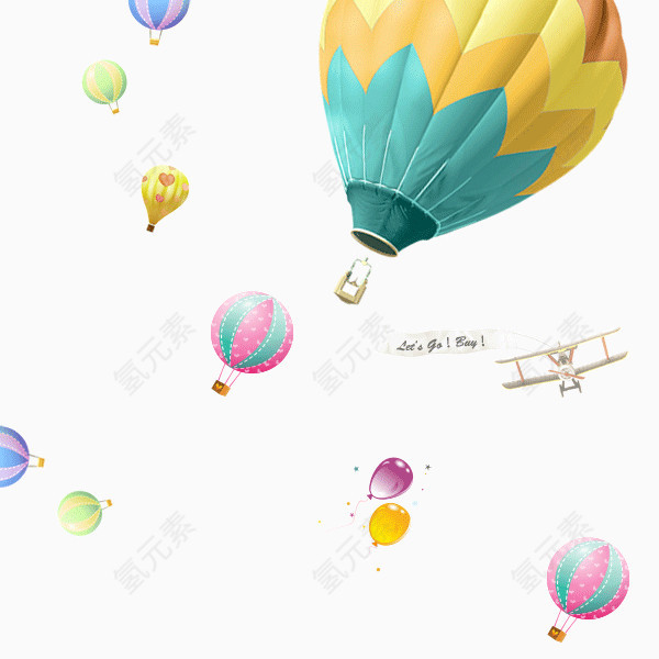 多彩热气球卡通气球动漫风格气球滑悬飞机