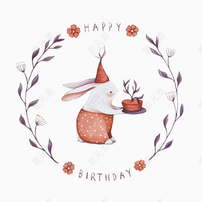 花环兔子生日快乐节日