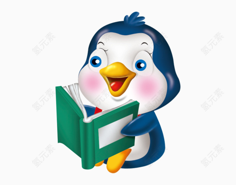 卡通手绘读书的小企鹅