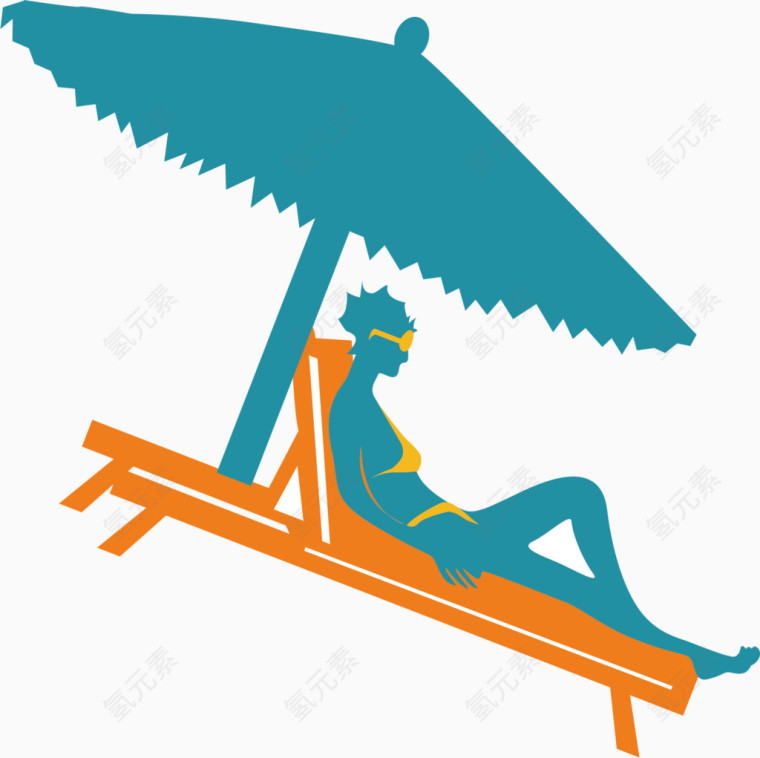 夏日元素沙滩椅沙滩伞卡通手绘图标元素