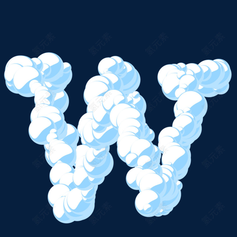  白色云彩气泡立体字母W