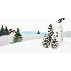 雪景中的小树和雪人