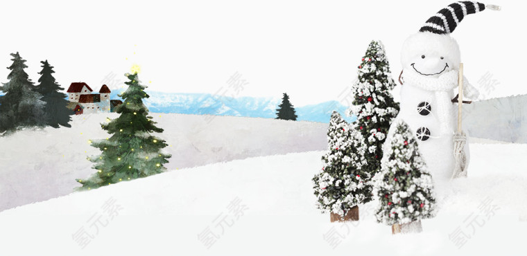 雪景中的小树和雪人