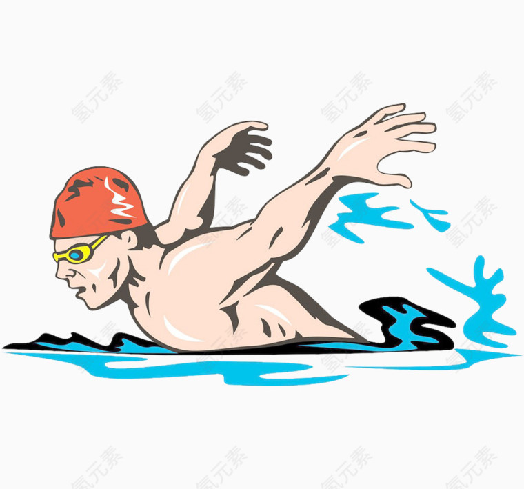 游泳卡通人物图标元素