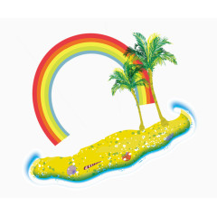 漂浮元素　沙滩　椰树　彩虹　六一儿童节