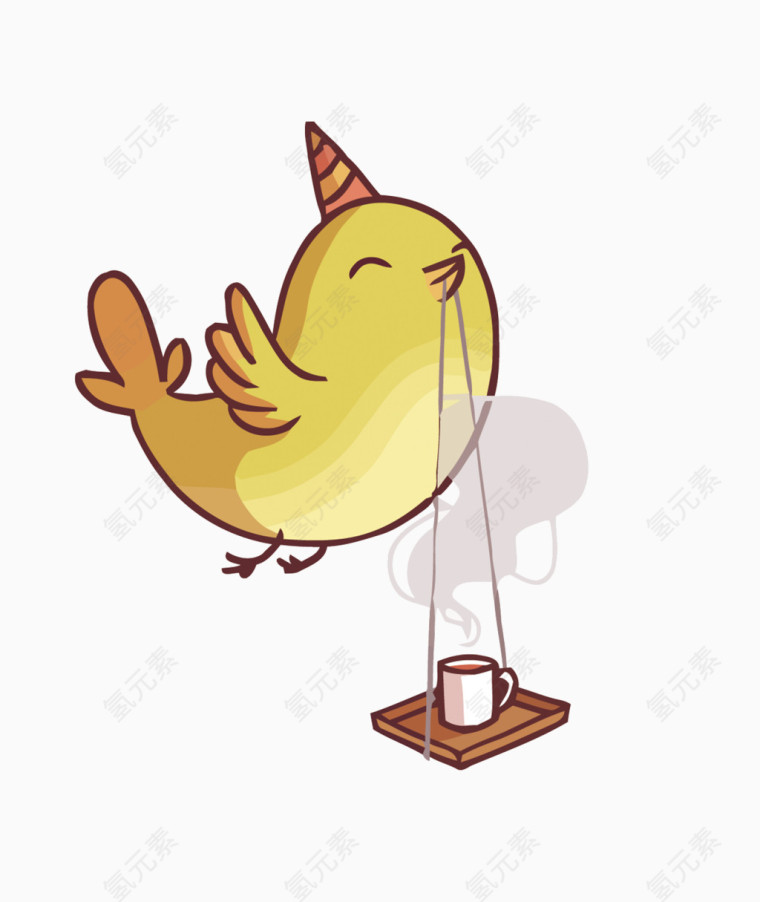 创意可爱童趣卡通手绘泡茶的黄色小鸟模板