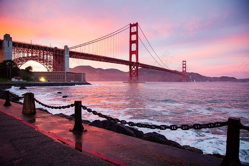 结构,金门大桥,旧金山,悬索桥,湾,桥,建筑物,日出,黄昏,晚上,里程