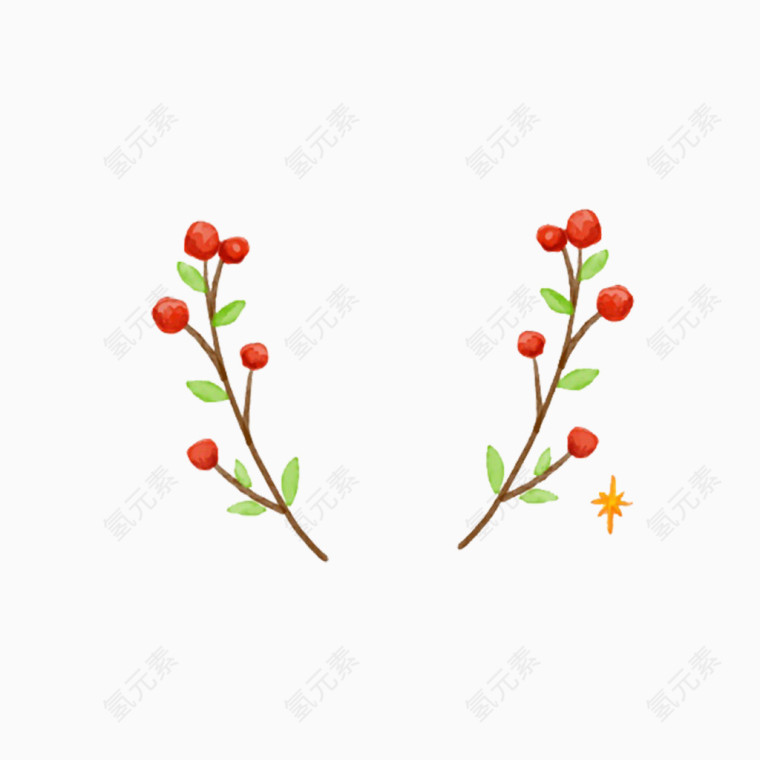 手绘树枝红色果实装饰