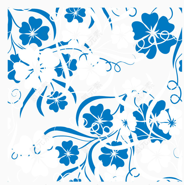 蓝色弯曲的花纹花叶背景装饰