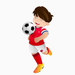卡通手绘红色衣服胸顶足球男孩