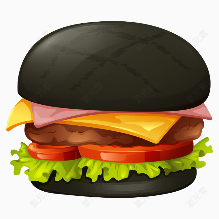 卡通黑汉堡包特色食物