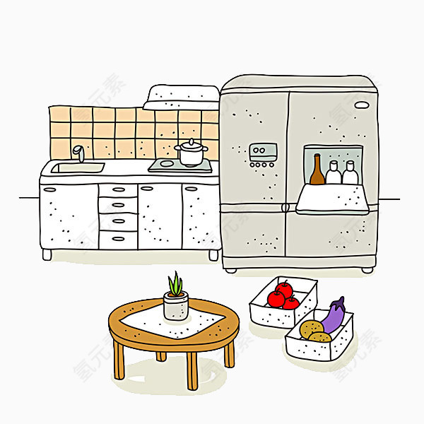 厨房手绘卡通插画