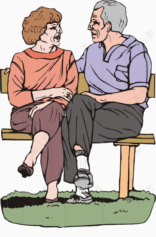 卡通坐在椅子上聊天的夫妻俩人
