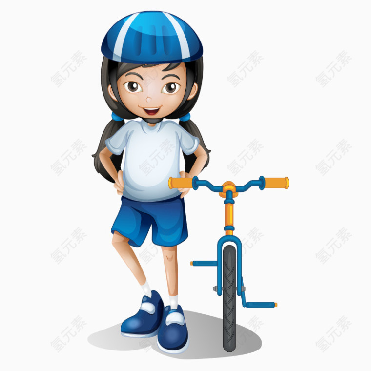 手绘卡通骑自行车女孩