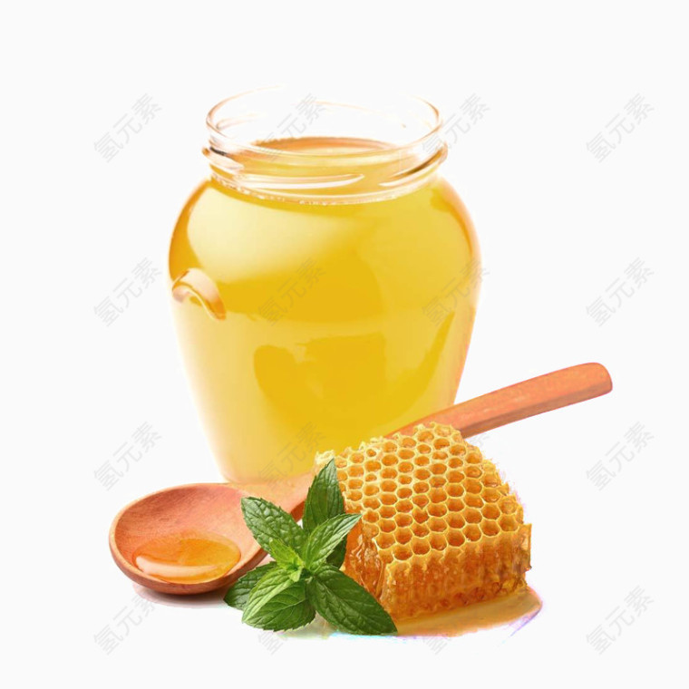 蜂蜜罐子勺子蜂窝状装饰元素