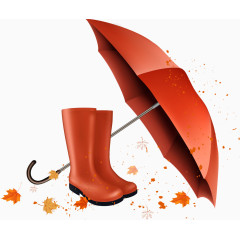 红雨伞红靴子枫树叶