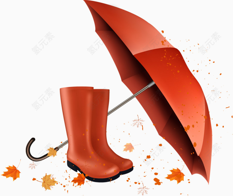 红雨伞红靴子枫树叶