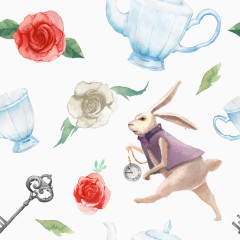 手绘水彩兔子花朵茶壶钥匙