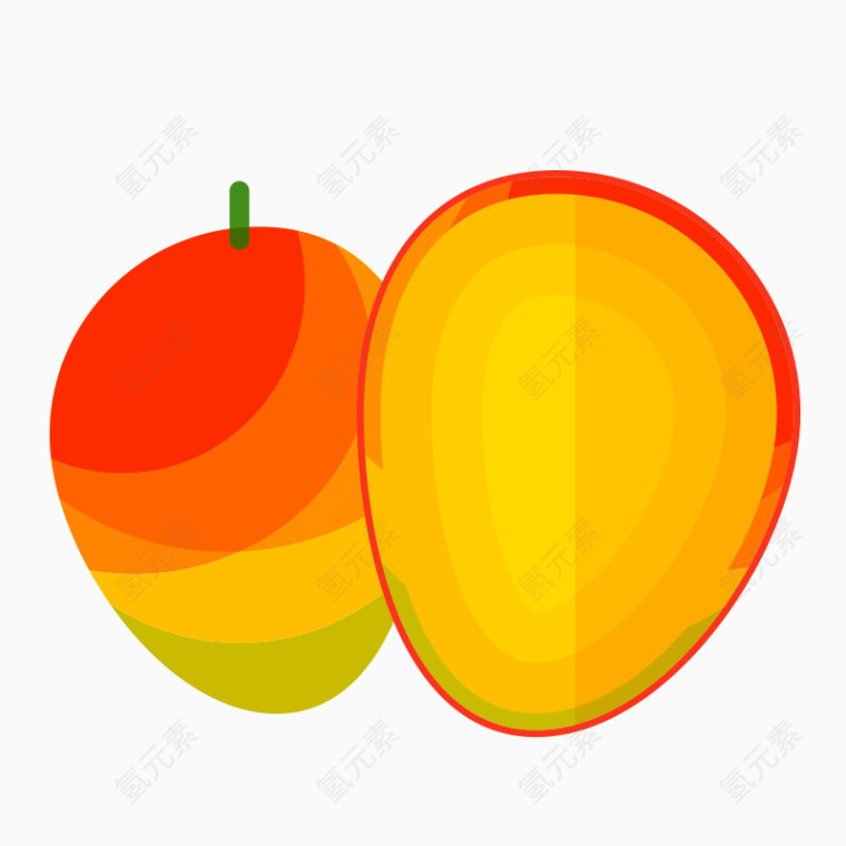 芒果扁平化水果和切片矢量图