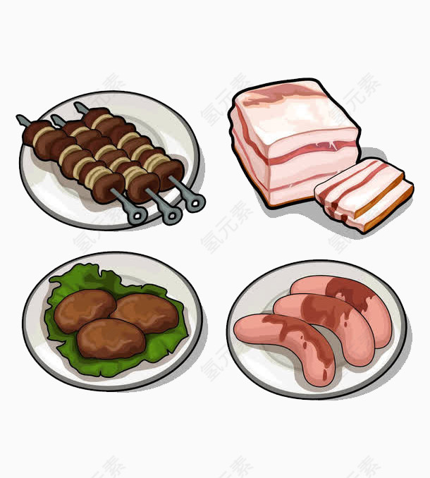 烤肉串与肉类美食插画图片