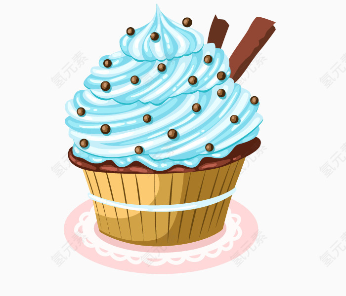 卡通手绘蓝色糖球纸杯蛋糕 