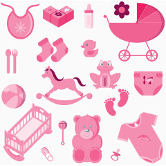 粉色婴儿用品矢量图集