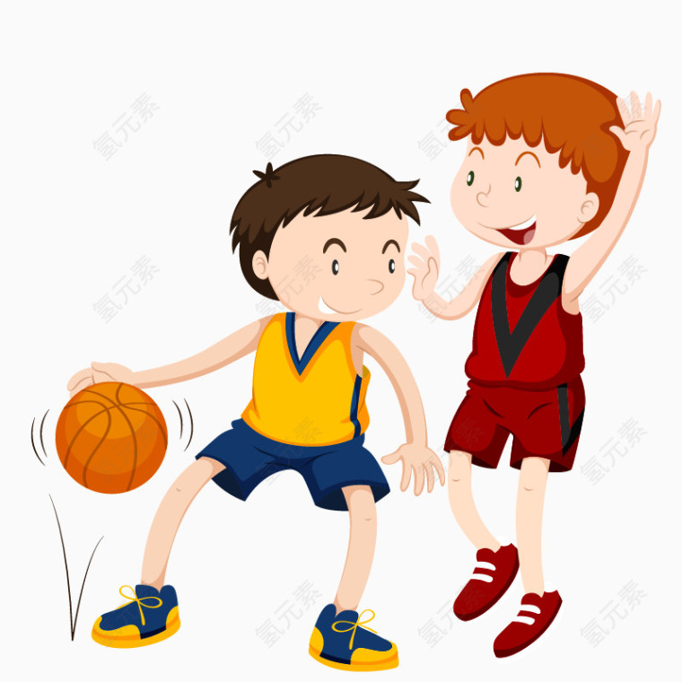 卡通手绘两人打篮球