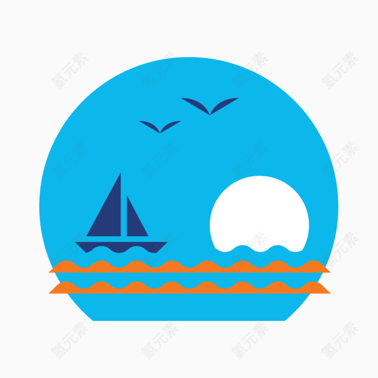 圆形图案大雁帆船海洋太阳