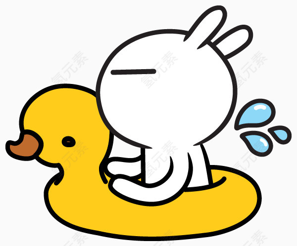 鸭子游泳白色卡通兔子
