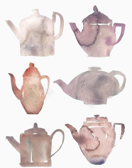 手绘各种茶壶