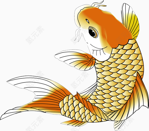 黄色中国风鲤鱼装饰图案