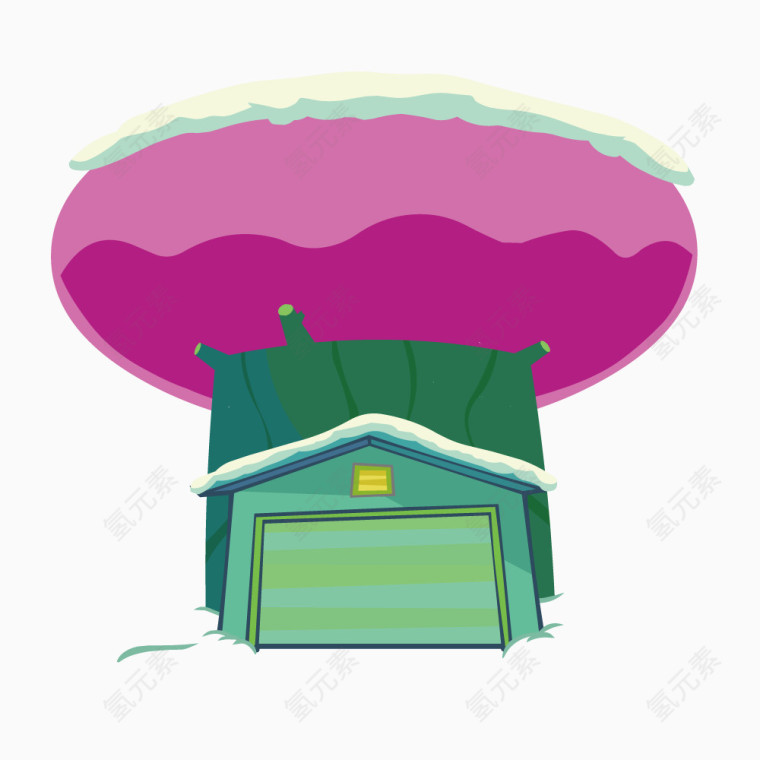 粉色蘑菇型大树下的小房子