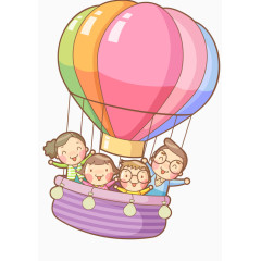 卡通一家人气球旅行
