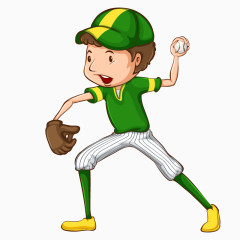 卡通手绘绿色衣服准备投棒球男孩