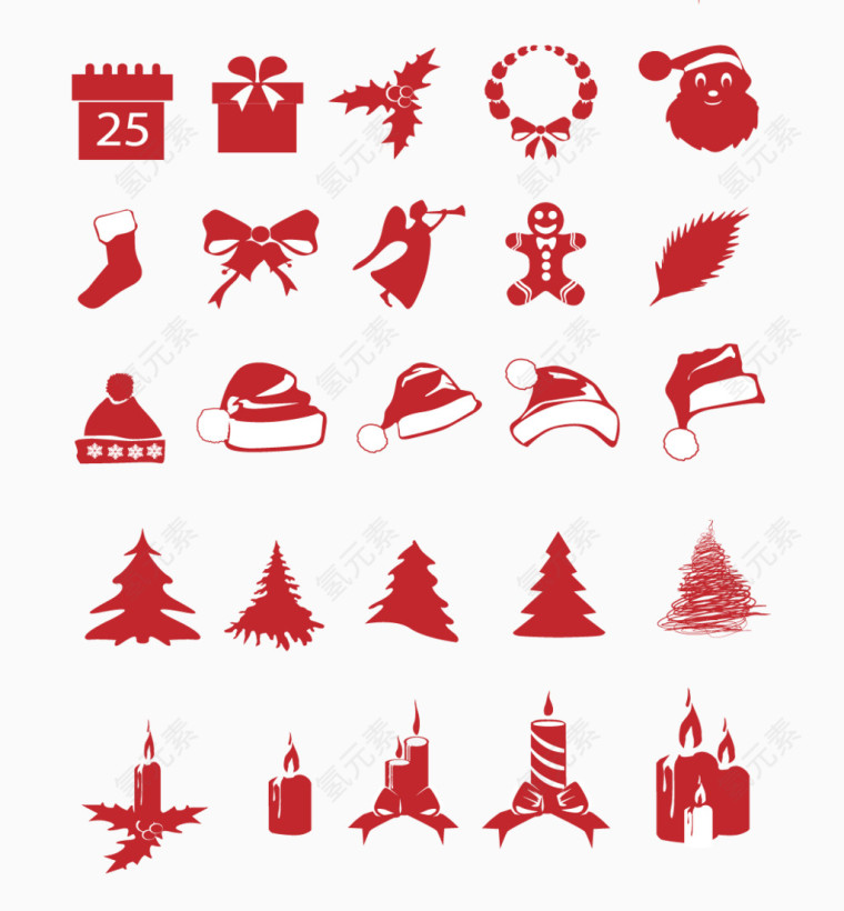 圣诞节红色剪纸装饰集合素材