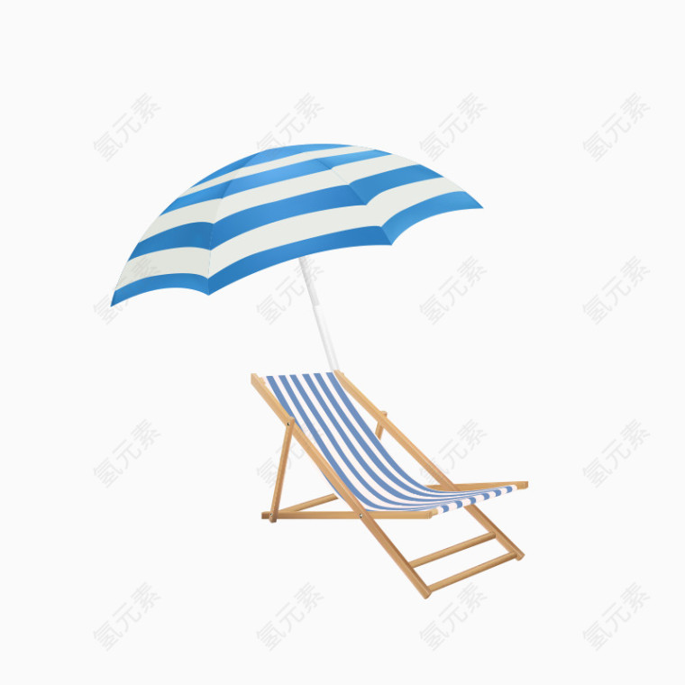 手绘沙滩遮阳伞和躺椅