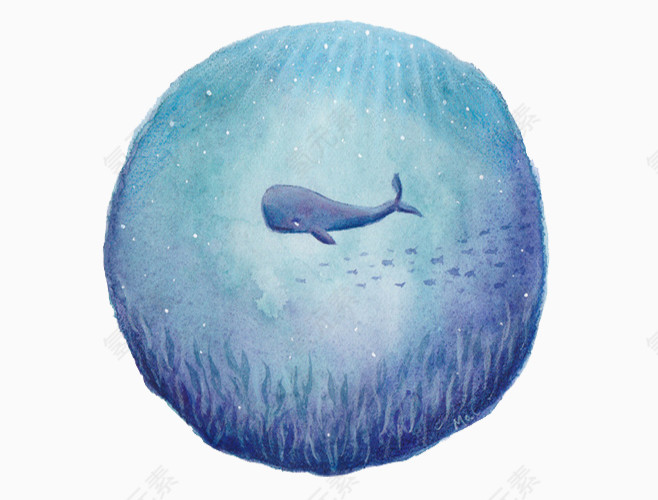 简约蓝色鲸鱼插画