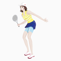 卡通手绘打网球女孩