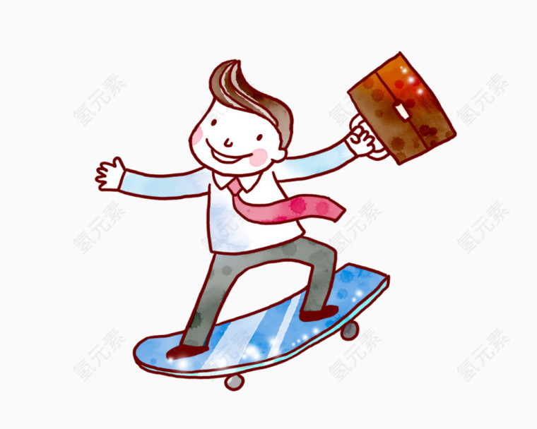 卡通手绘玩滑板的男生