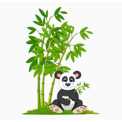  卡通手绘大熊猫吃竹子